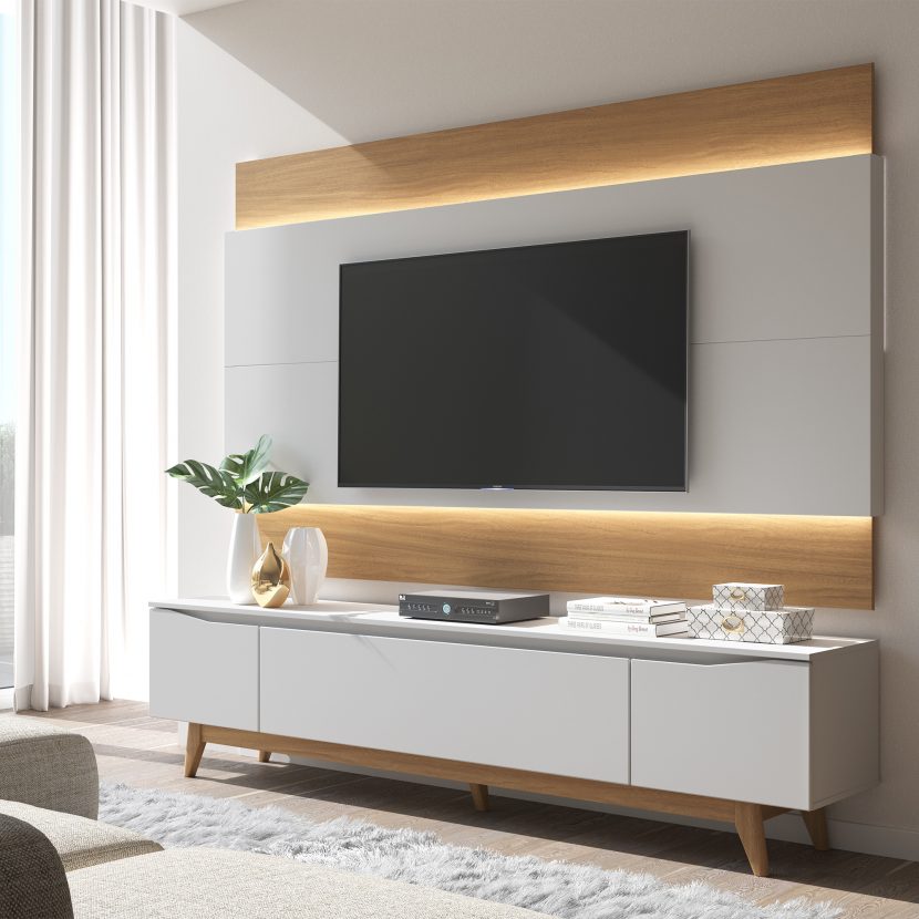 Rack Flynt 220 Off White com painel Lincoln Natural Amb.